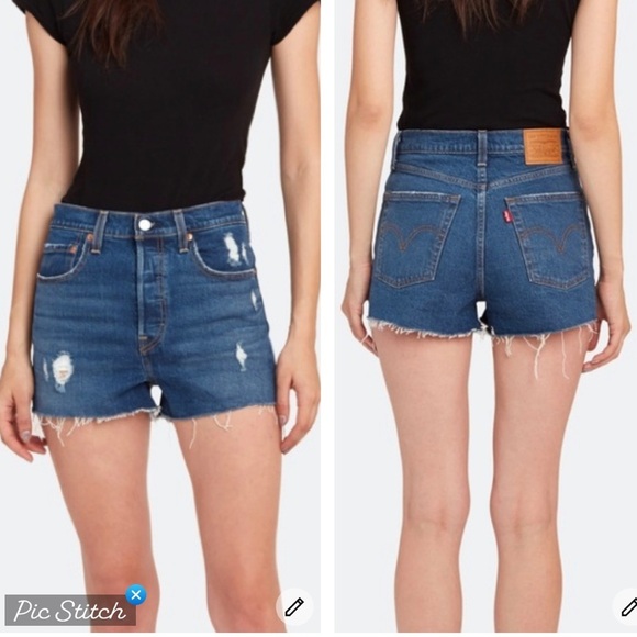 Levi's Pants - Levi’s Ribcage Shorts Dark Wash Distressed